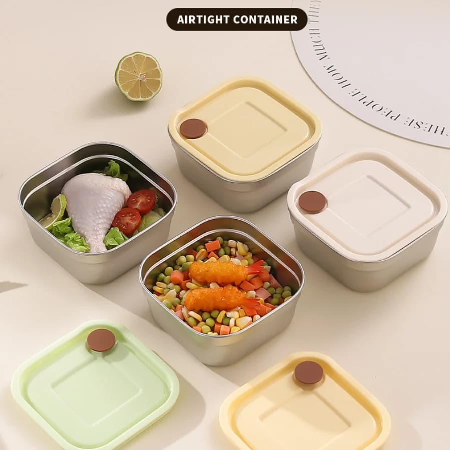Contenitore per il pranzo quadrato con coperchio in acciaio inossidabile 304, contenitore per il pranzo sigillato, contenitore per frutta, insalata e cibo per studenti e impiegati