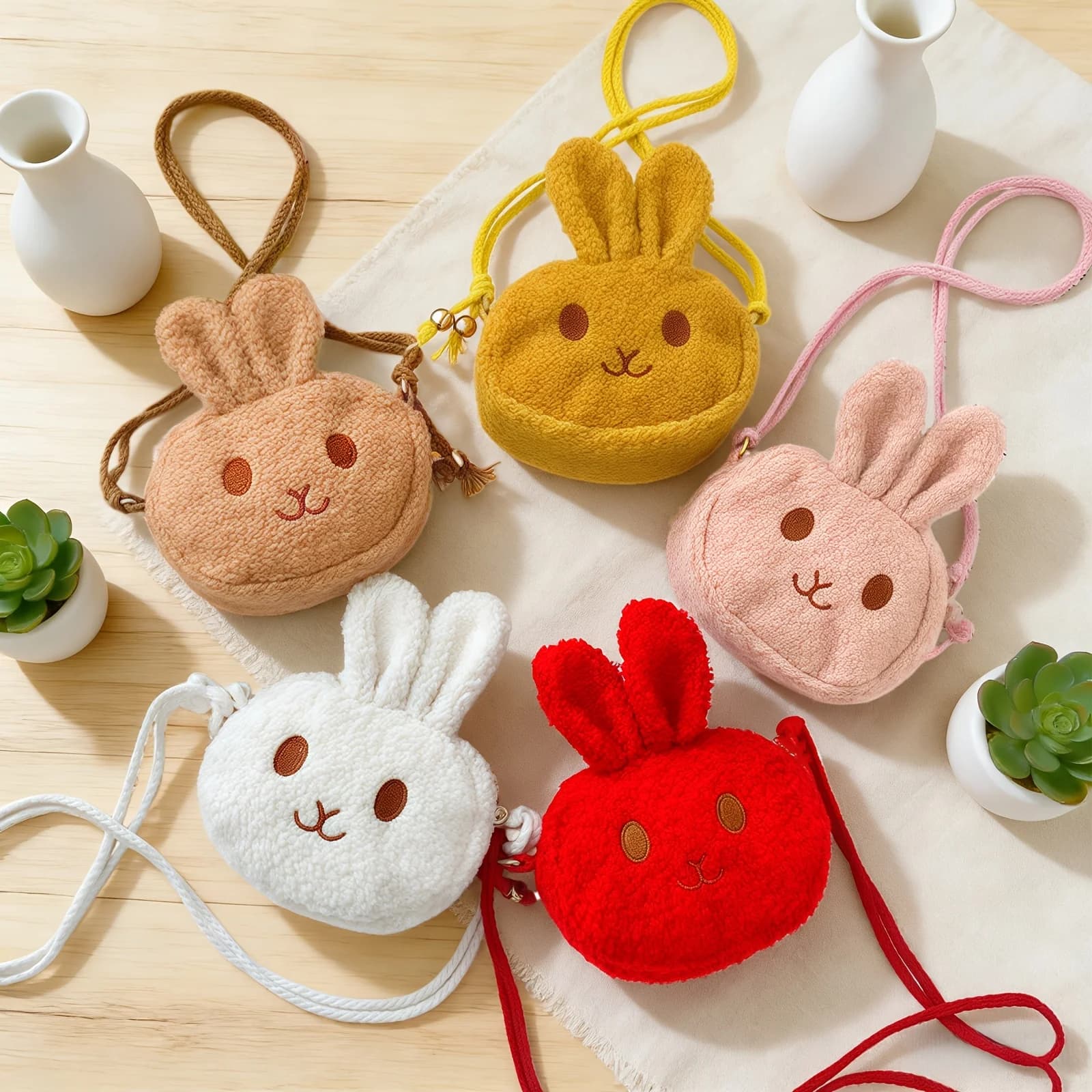 Five Adorable Rabbit-style Handbags, Plush Rabbit Coin Purses, Crossbody Bags with Shoulder Straps, Suitable for Storing Headphones, Coins, Various Daily Necessities, and Candy. Perfect as Party Gifts or Easter Presents