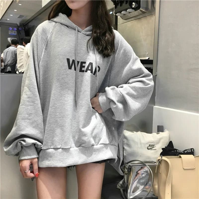 Loose Women's Sweatshirt Thin Simple Japanese Style Gray Top Spring Autumn Korean Version Commute Style Long Sleeve Hoodie