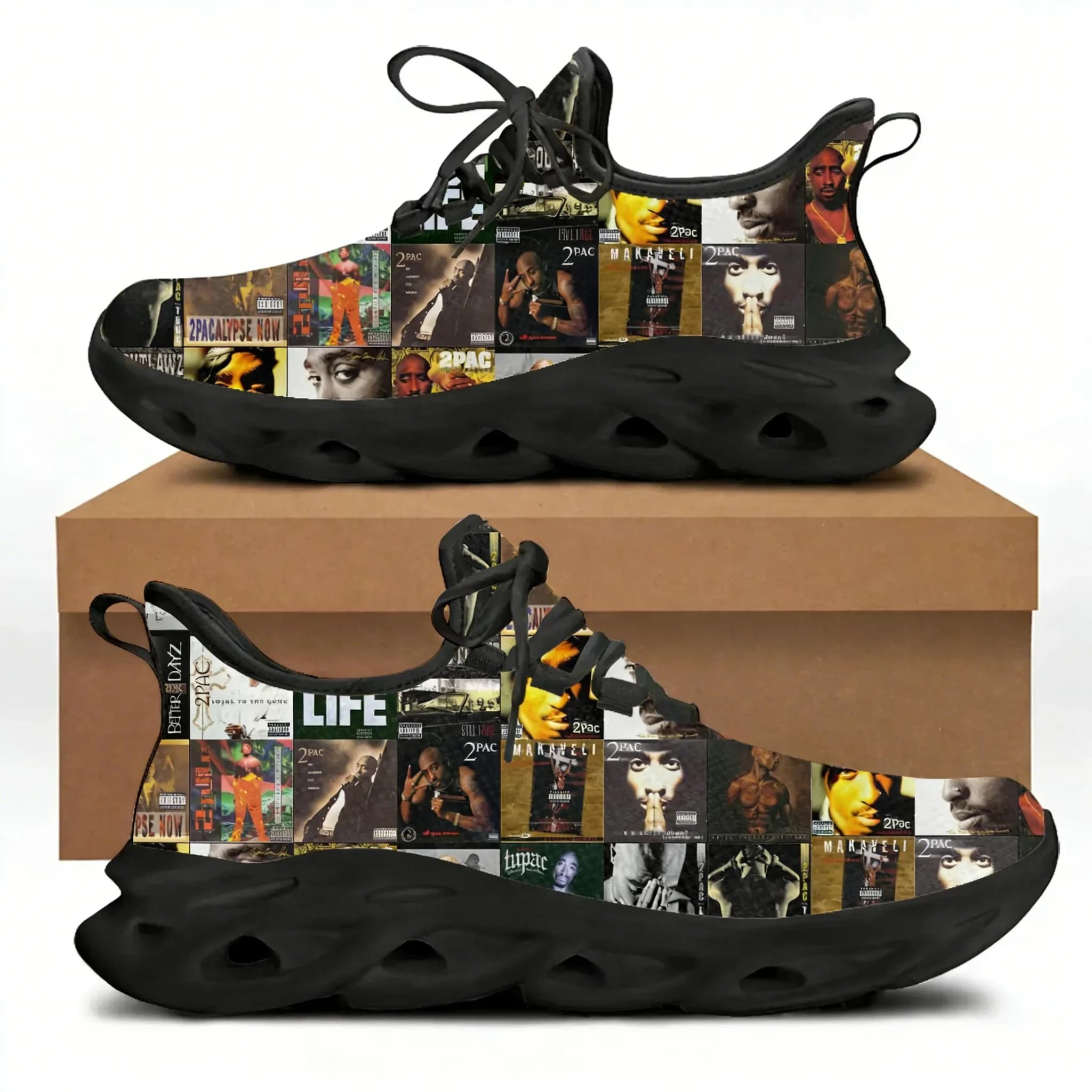 Sneakers Tupac Rapper 2Pac, Scarpe Sportive Hip Hop per Uomo e Donna, Calzature Personalizzate Nere