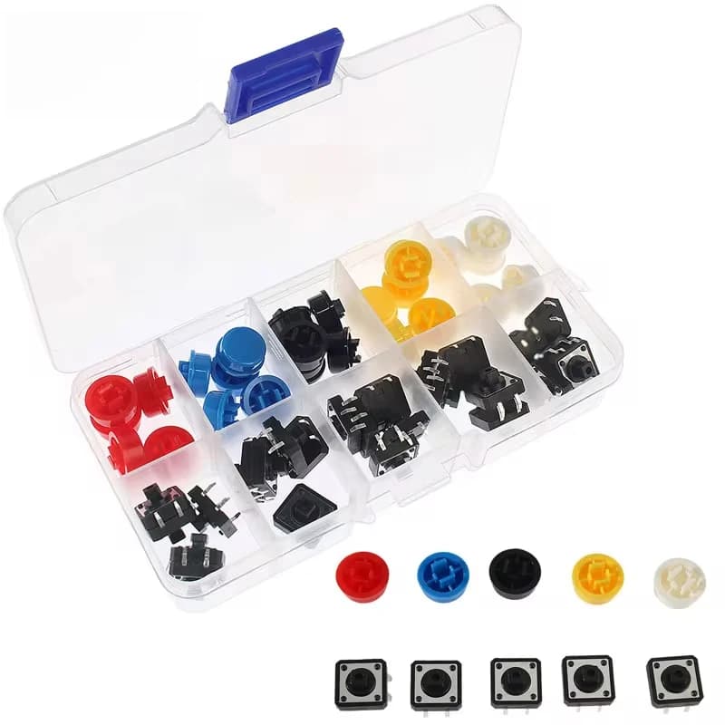 25 Pz/box Micro Button Switch Momentaneo 12*12*7.3 MILLIMETRI Tattile Switches Circular Button 5 Color Cap Kit for Arduino