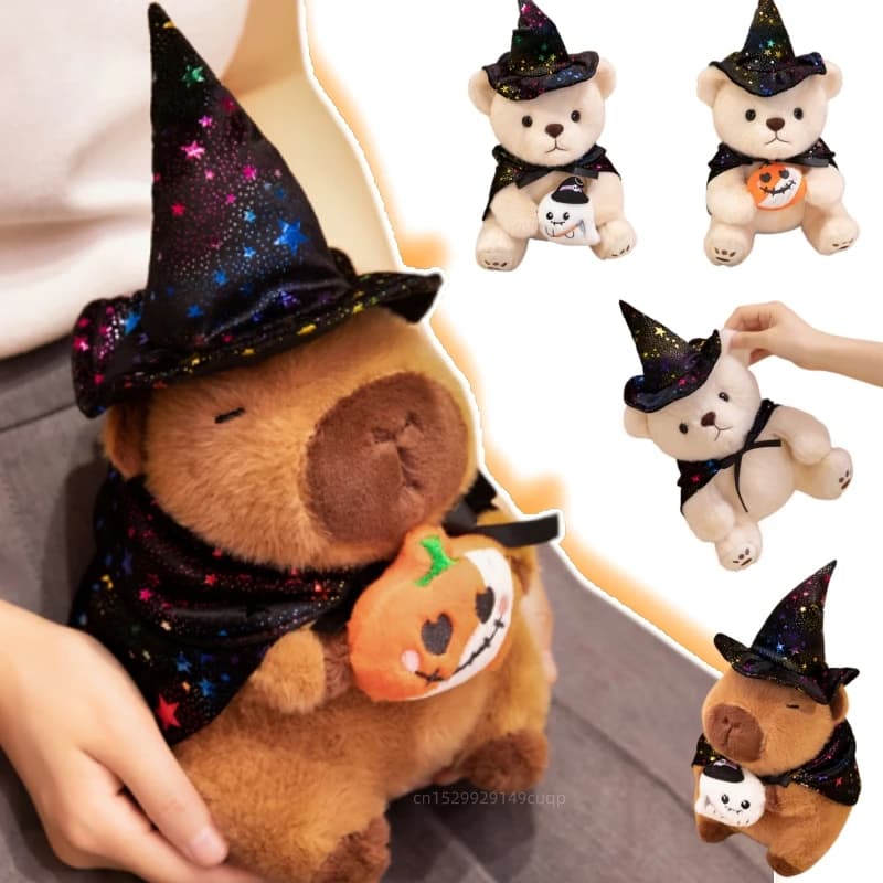 20cm Cartoon Cute Halloween Bear Plush Doll Cloak Pumpkin Ghost Capybara Animal Stuffed Toy Home Decoration Gift For Children