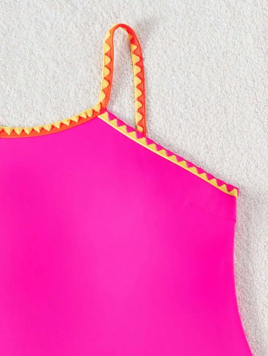 Costume da bagno intero da donna senza maniche con finiture a contrasto e controllo della pancia