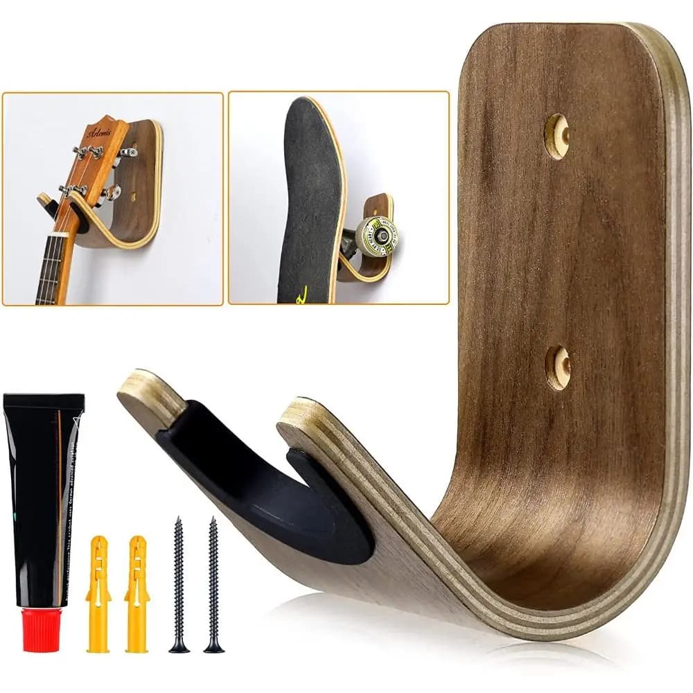 Gancio per Ukulele con staffa in legno dal Design unico per montaggio a parete