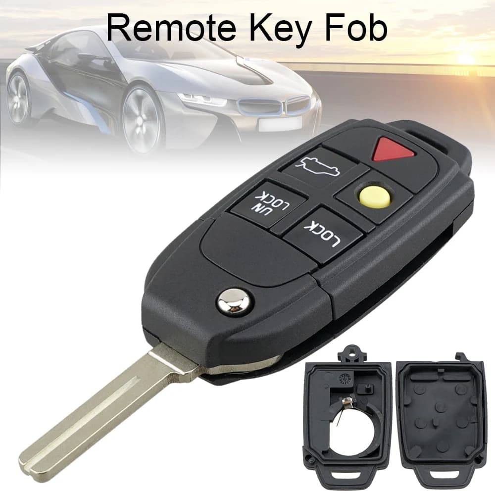 Custodia portachiavi per auto a 5 pulsanti Custodia per chiave remota Flip Sostituzione FOB adatta per VOLVO S60 S80 V70 XC90