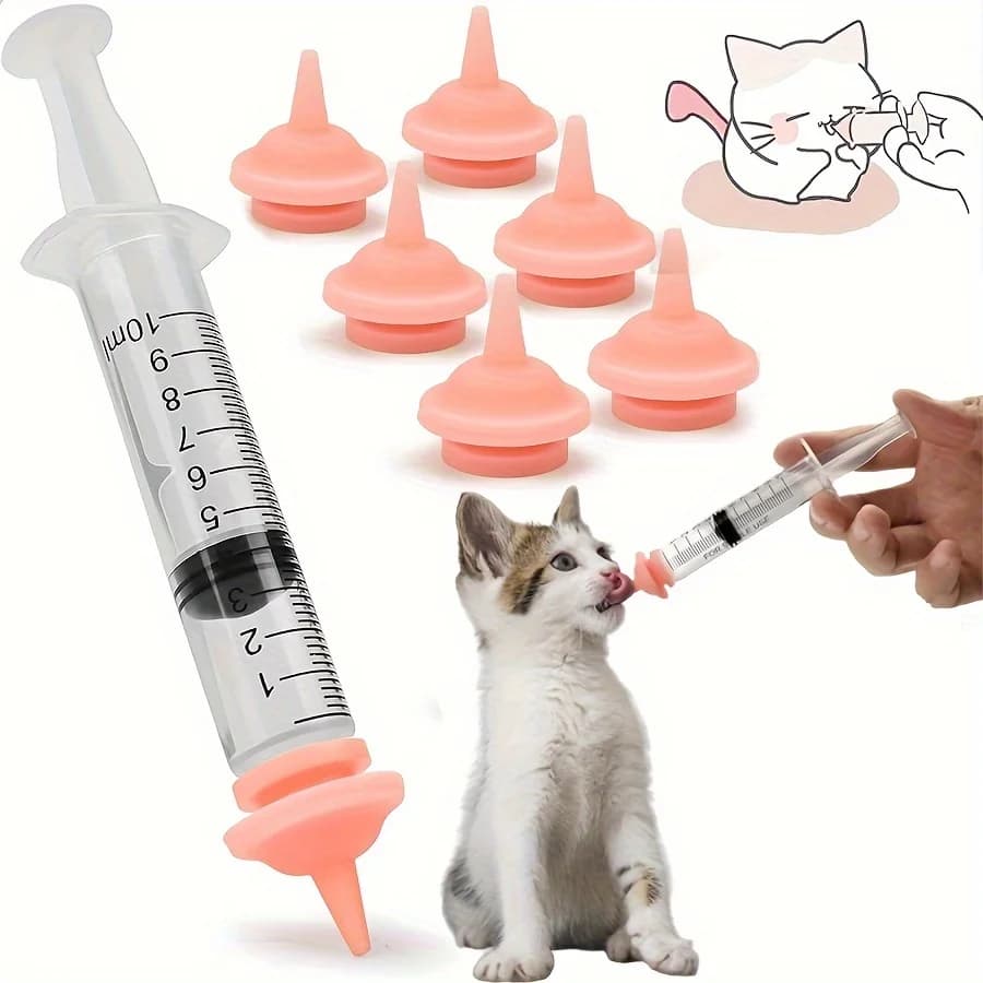 7 confezioni di capezzoli per animali domestici per ciucci in silicone per gattini e cuccioli per animali domestici - Include una siringa da 10 ml