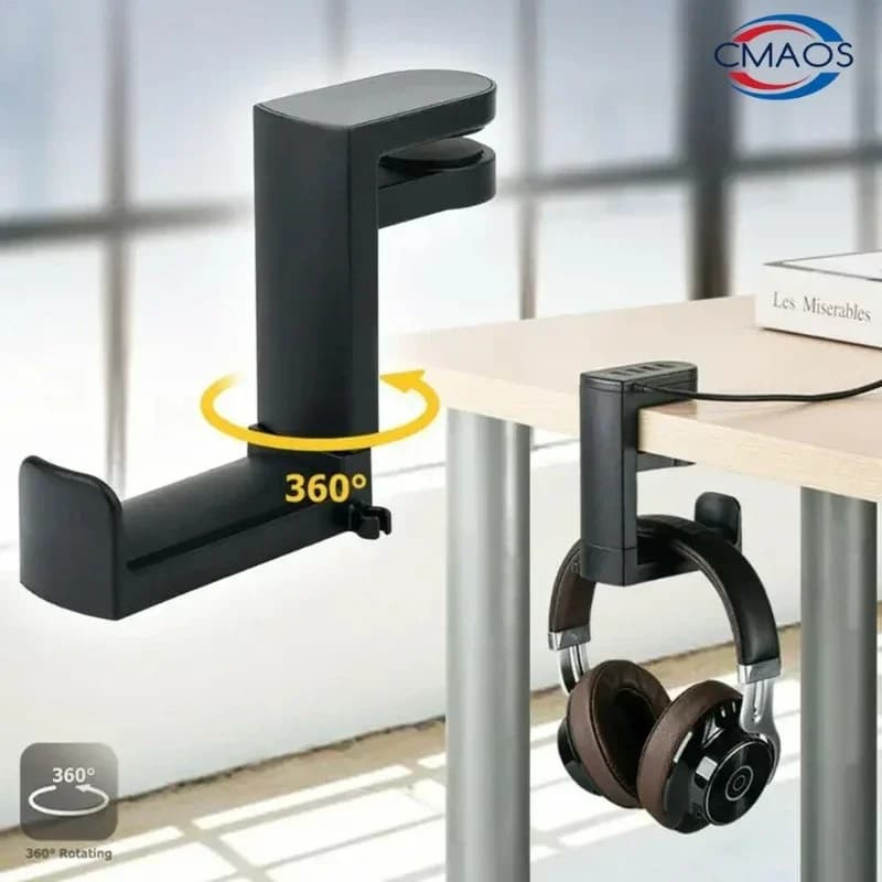 PC Gaming Headphone Stand Headset Hook Holder, Hanger Mount With Adjustable 360° Rotating Arm Clamp, Desk Mount Universal Bag