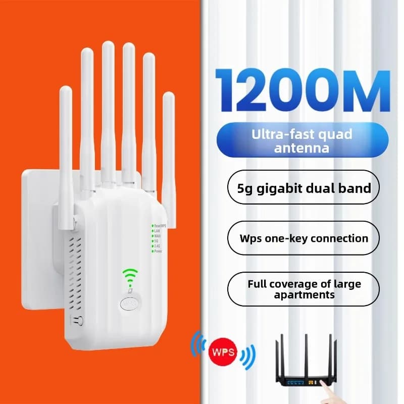 Ripetitore Wi-Fi wireless, amplificatore di segnale 5G dual band, espansore 1200M Gigabit uplink, router 1000M