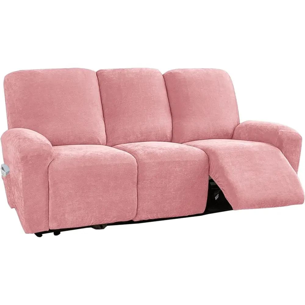 Copridivano Elasticizzato in Ciniglia di Lusso per Divano Reclinabile a 3 Posti con Fondo Elastico, Rosa