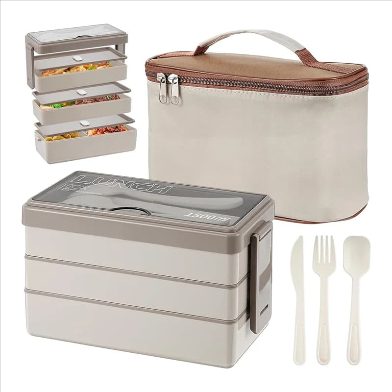 Bento Box A33Z-1500Ml con borsa - Scatola per il pranzo a 3 strati con set di posate, contenitore per la preparazione dei pasti 4 in 1 con borsa termica