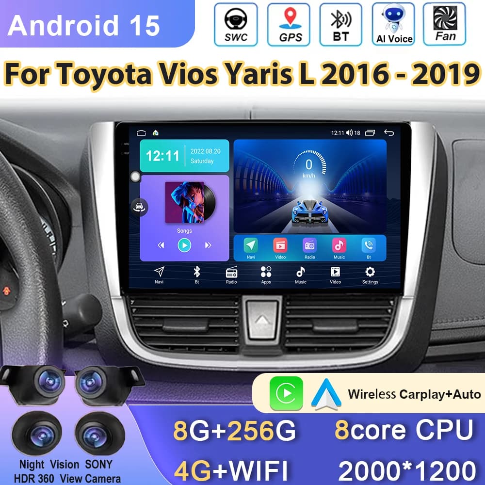 Autoradio Lettore Video Multimediale Per Toyota Vios Yaris L 2016 - 2019 Android 15 Auto Stereo Navigazione GPS Carplay NO 2din DVD