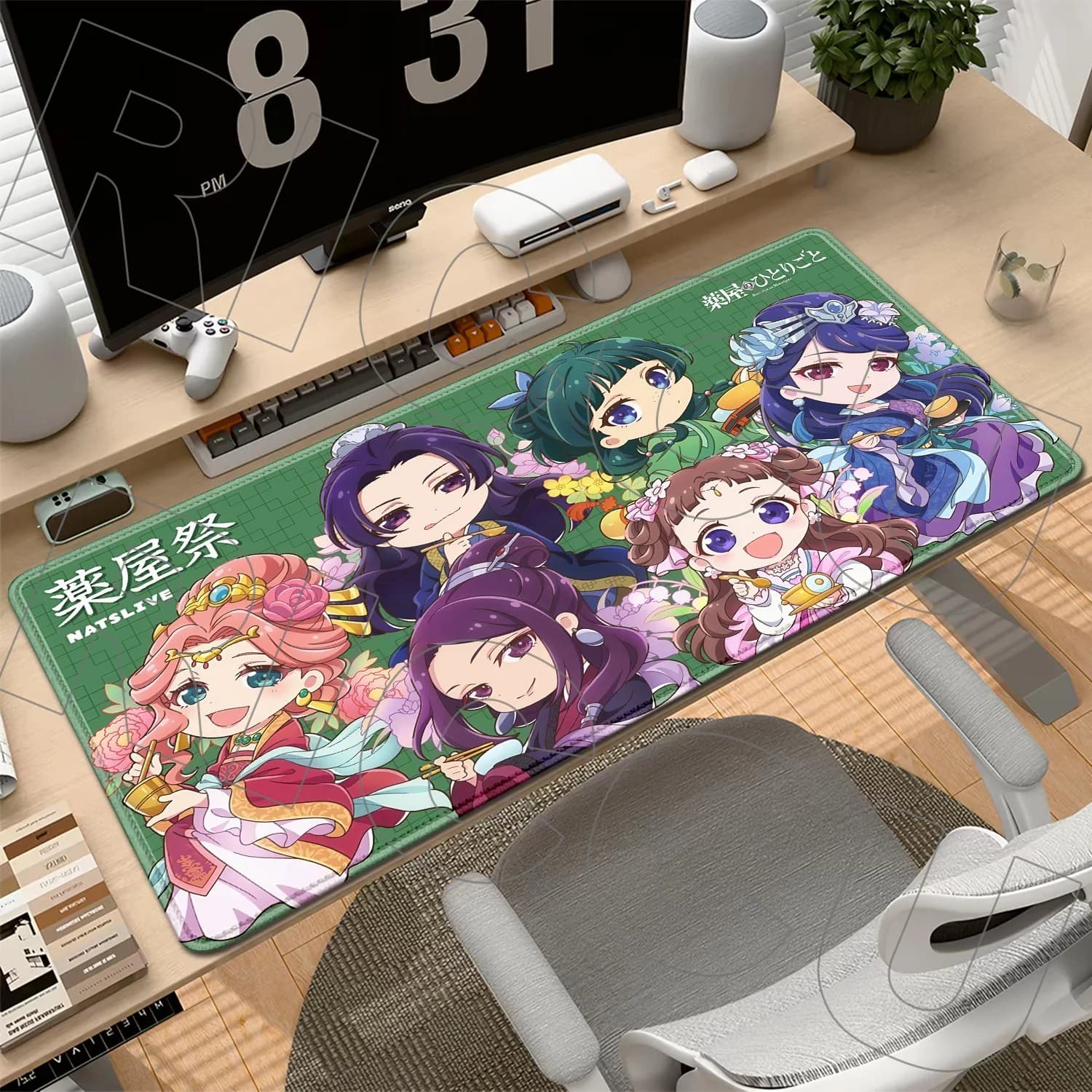 Tappetino per mouse XXL con stampa HD, simpatico design Anime Apothecary Diaries, grande tappetino in gomma con bordi cuciti, resistente, per laptop e gaming ​ Tappetino da scrivania