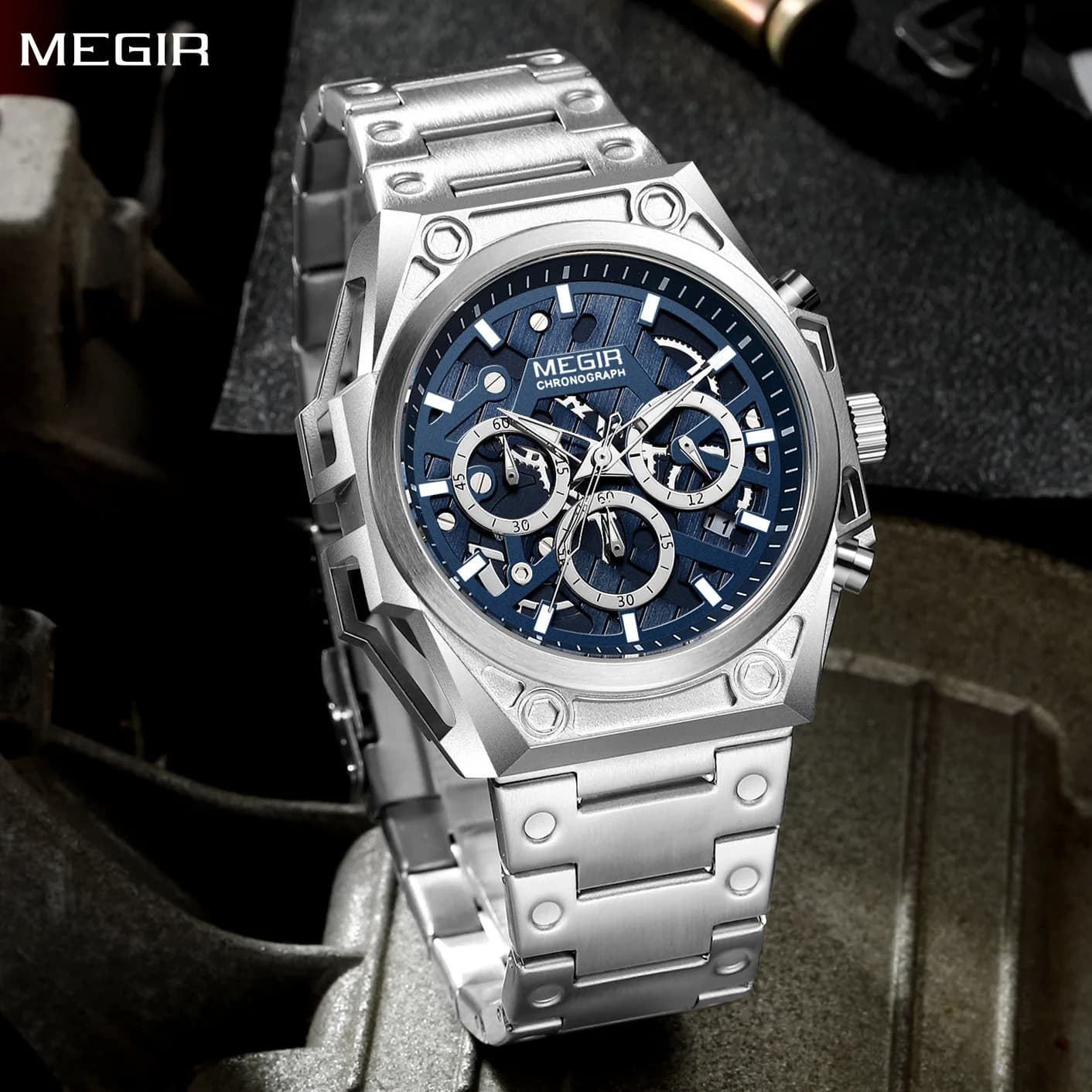 MEGIR Moda Uomo Orologi di Lusso Al Quarzo Business Casual Orologio Da Polso Impermeabile Luminoso Bracciale In Acciaio Cronografo Orologio 4220
