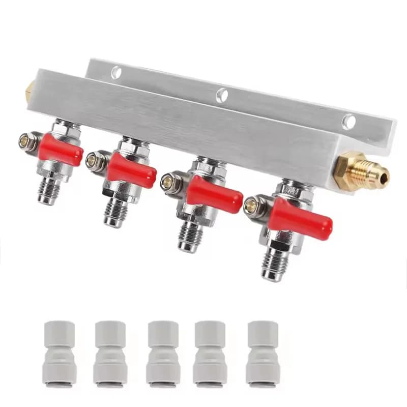 IMAICTUU 4 Way Gas Manifold Co2 Distributor Manifold,7/16"-20UNF Male Thread Output Splitter with Push-fit Quick Joint Connector