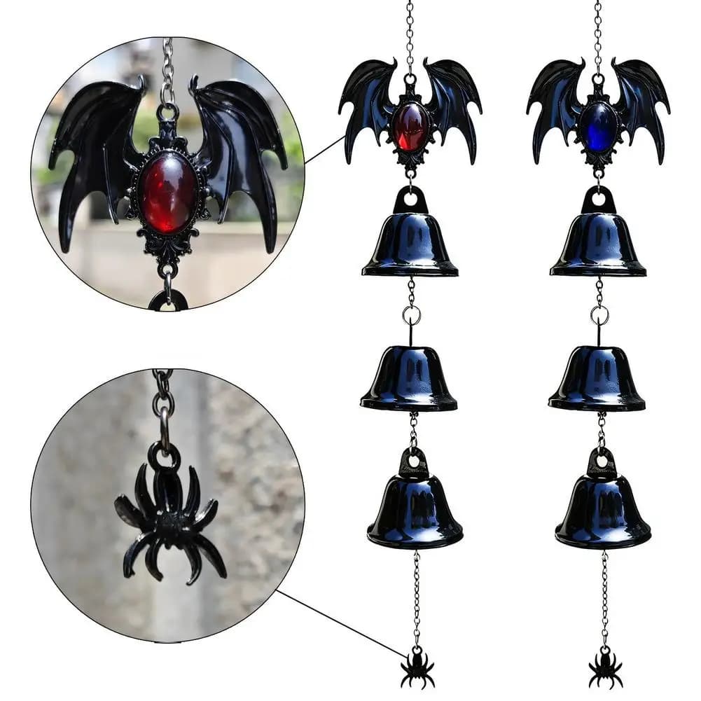 Gothic Halloween Wind Chimes Metal Spider Bat Bell Retro Iron Hanging Ornament for Home Yard Decor
