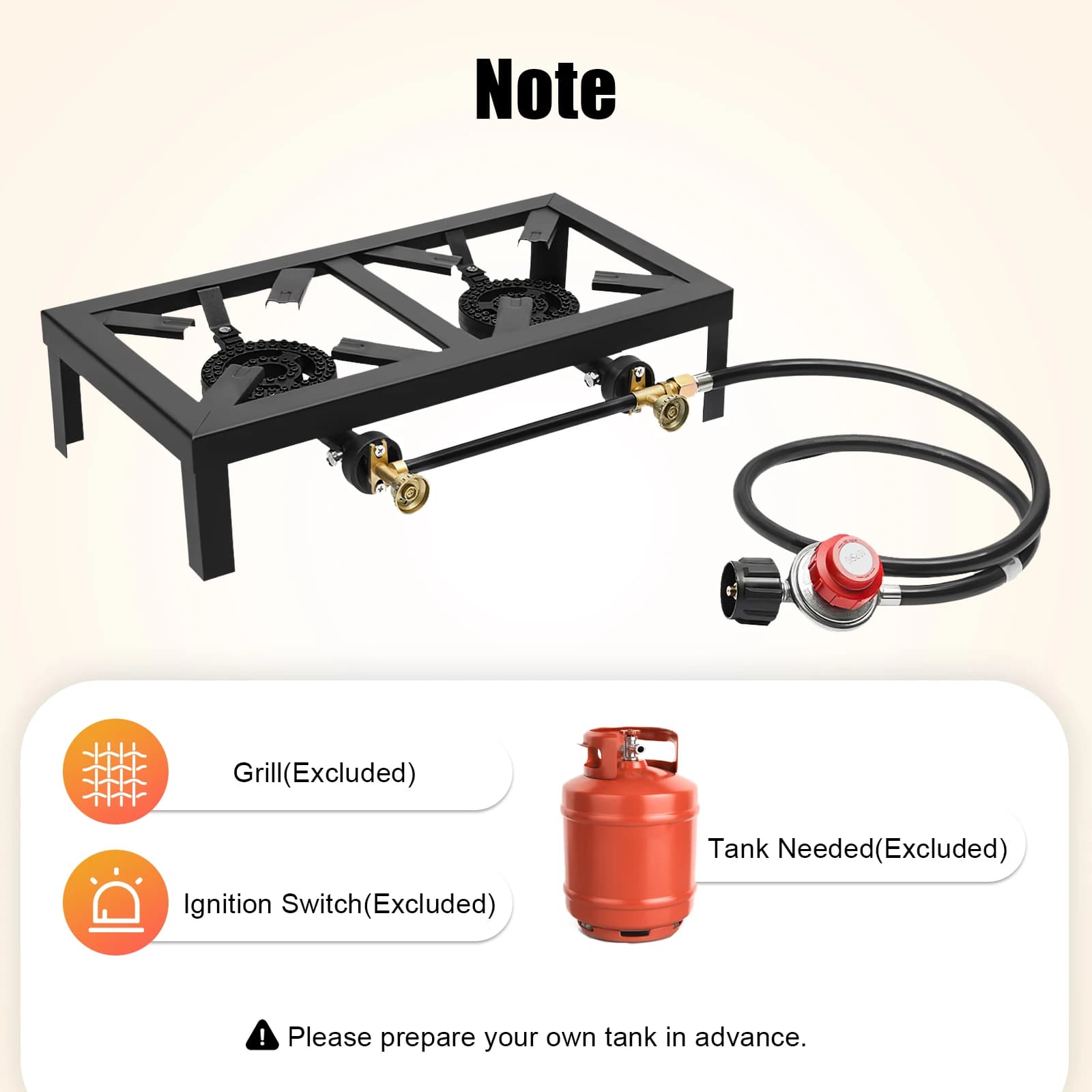 Gas cooker Portable from Esterno to 1/2 Fuochi with Regulator Adjustable 0-10Psi and Tube for Patio, Camping, Barbecue