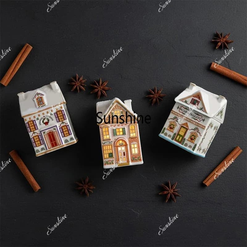 Set di Casette di Spezie per Villaggio Vacanze, Mini Barattoli a Forma di Casetta di Pan di Zenzero Natalizia, Candela Decorativa Festiva per Piano Cucina.Y
