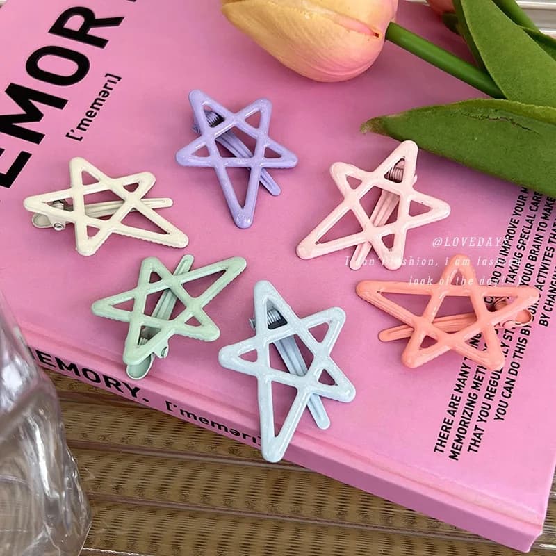 Star Hair Clip Multicolor Pastel Duckbill Side Fringe Holder Lightweight Plastic 4cm Sweet Cute Daily Accessory Women