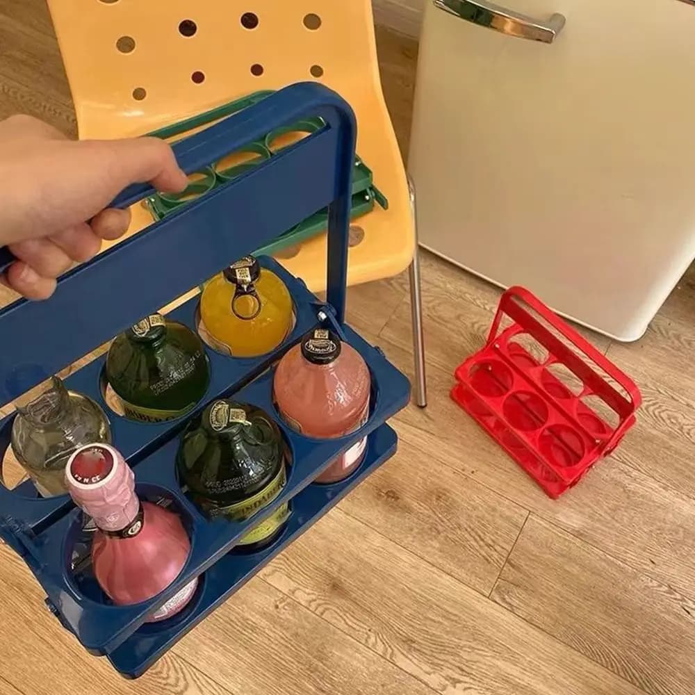 1Pcs New Basket Cup Organizer Beer Rack Bar Beverage Display 6 Hole Beer Bottle Carrier Foldable Reusable Drink Holder