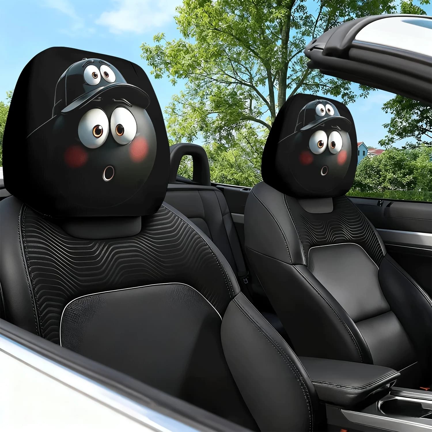 2 Pezzi Copricuscino per Poggiatesta Auto con Stampa a Tema Palla Nera - Design Carino - Accessori Interni Auto