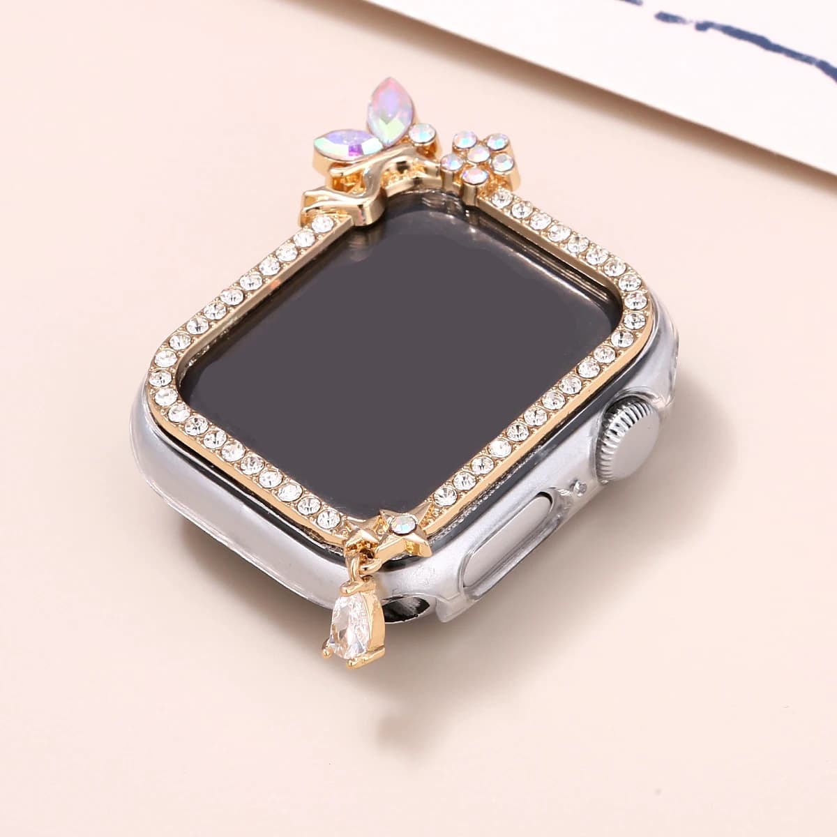 1pc Fata dei fiori Custodia protettiva da donna per Apple Watch Case 9/8/7 41mm 45mm Strass Ragazza Paraurti Telaio Cover serie iWatch