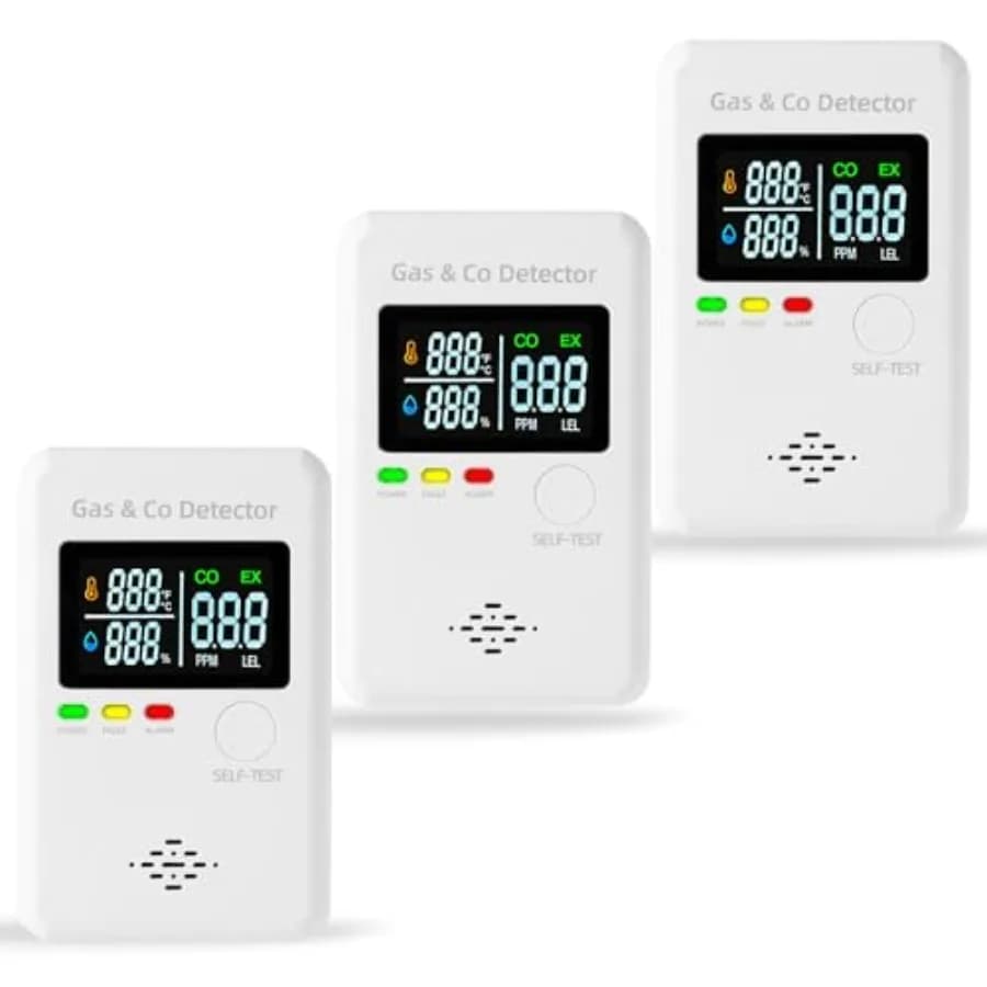 3 Confezioni di Allarmi Combinati per Gas Naturale e Monossido di Carbonio, Rilevatore 4-in-1 con Display e Monitoraggio in Tempo Reale