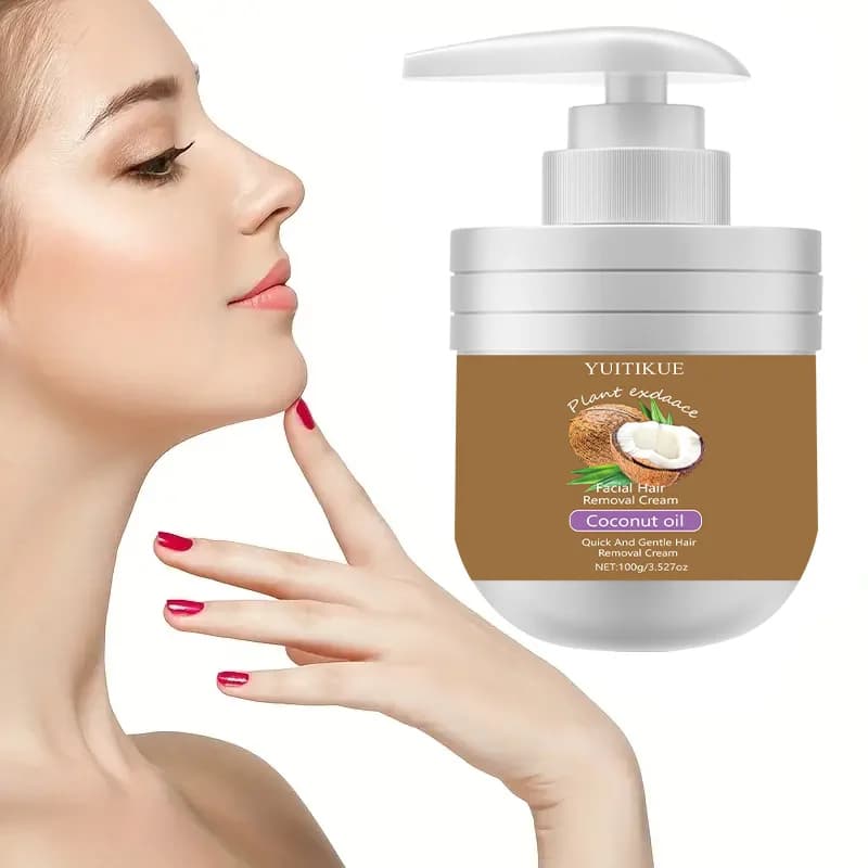 Face depilatory cream 100g - Quick and gentle with coconut oil, for lip hair, smooth not sticky, does not leave black spots