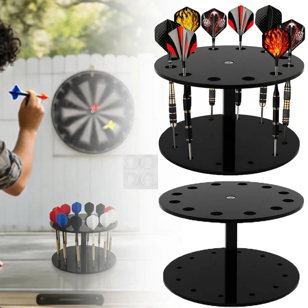 12 Slot Acrylic Rotating Dart Display Holder Dart Stand Room Desk Organizer Dart Rack Compatible with Steel & Soft Tip Darts