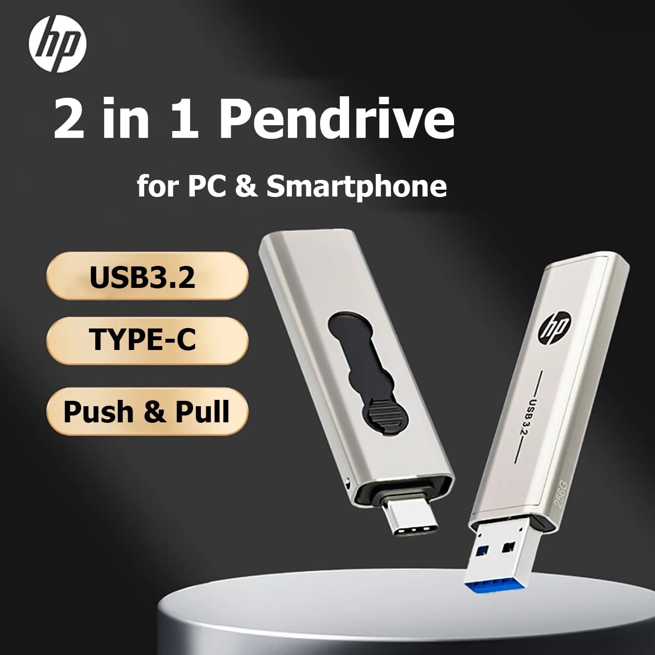 100% originale HP OTG Tipo C USB3.2 Chiavetta USB Pendrive 256 GB 128 GB 64 GB 2 in 1 U-disk per PC portatile Lettore multimediale Cellulare