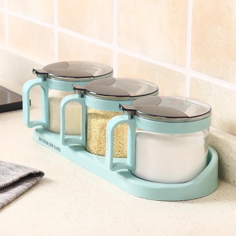 Set di Contenitori per Spezie Combinabili, Barattoli Creativi in Vetro per Condimenti da Cucina