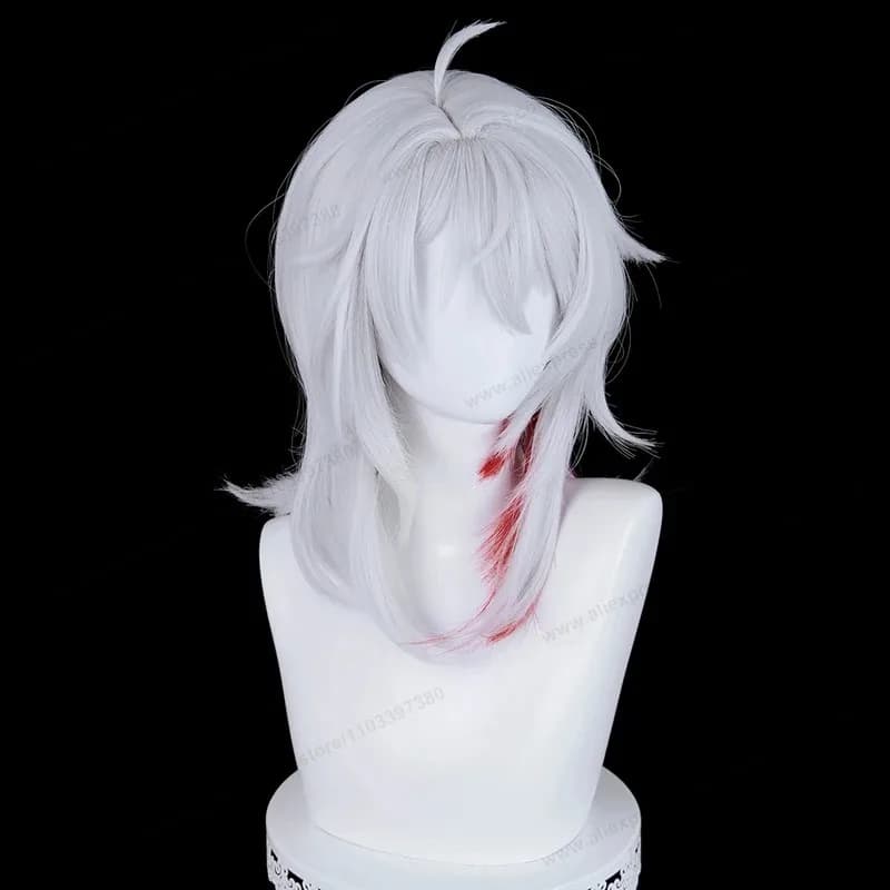 Parrucca per capelli sintetici Zani Cosplay 48 cm Argento con riflessi rosso vino Anime da donna resistente al calore Realiss;5'b,8