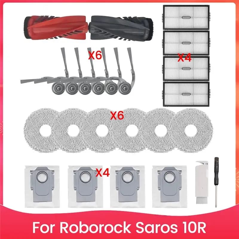 Kit di accessori di ricambio ABVC per aspirapolvere robot Roborock Saros 10R, spazzola principale, spazzola laterale, filtro Hepa, sacchetti per panni