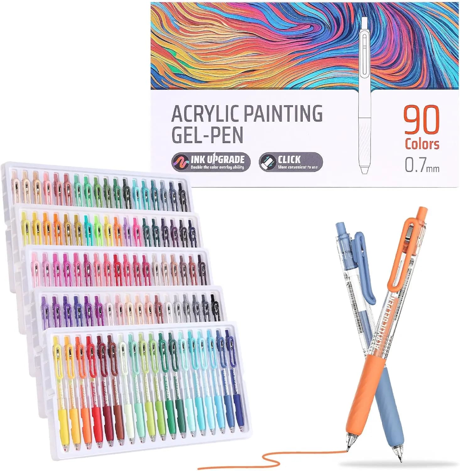 Set di 90 Penne Gel Acriliche, Punta Fine 0.7mm per Carta Nera, Roccia, Vetro, Tessuti e Journaling