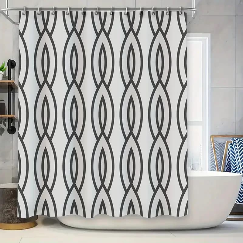 Tenda da doccia impermeabile di grandi dimensioni con strisce bianche e nere in stile europeo progettata per l'arredamento del bagno