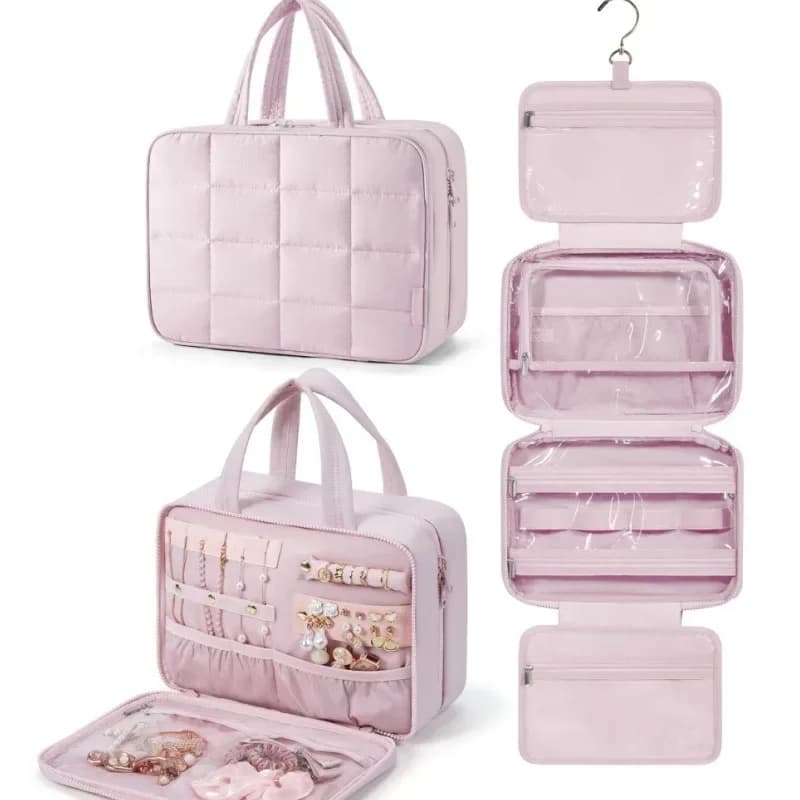 Foldable Plaid Makeup Bag Women Travel Organizer Hanging Toiletry Cosmetic Bag Waterproof Make Up Beauty Pouch Bathroom Storage