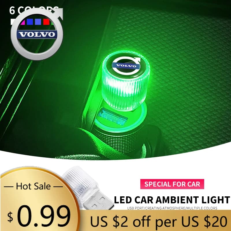 Hub Caps Auto Mini USB LED Luce Ambientale Lampade Atmosfera Decorativa Per Volvo Rdesign AWD C30 C70 S40 S60 S70 S80 S90 V40 V50 V6