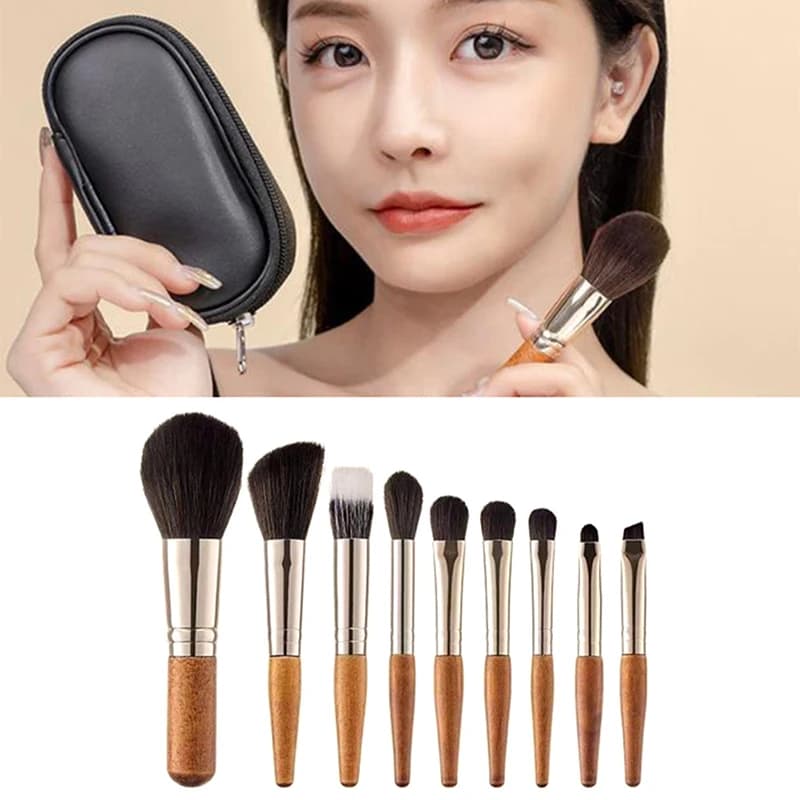 Set of 9-piece Protable Makeup Brushes Minicosmetic Powder Blush Brushes Kit for Eyebrows Flower