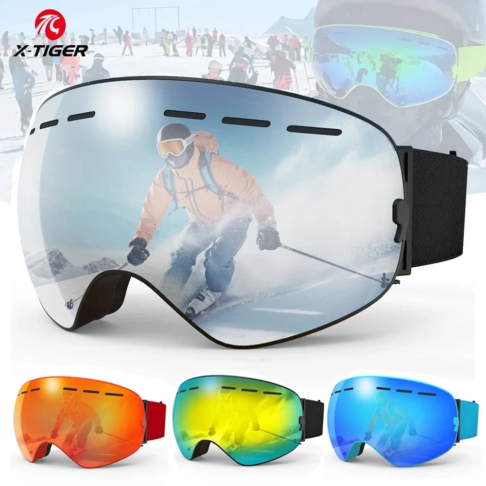 X-TIGER Occhiali da sci Uomo Donna Occhiali da snowboard TPU UV400 Doppi strati Lenti Anti-Fog Occhiali da neve Occhiali da alpinismo invernali