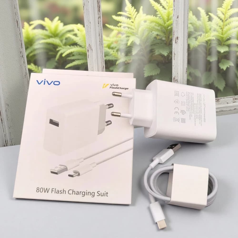 Caricabatterie Originale Vivo 80W Flash Charger EU con Adattatore di Ricarica Rapida e Cavo Type-C per X300 X90 X80 S19 Pro iQOO Neo9 Z9 Set Caricabatterie per Telefono