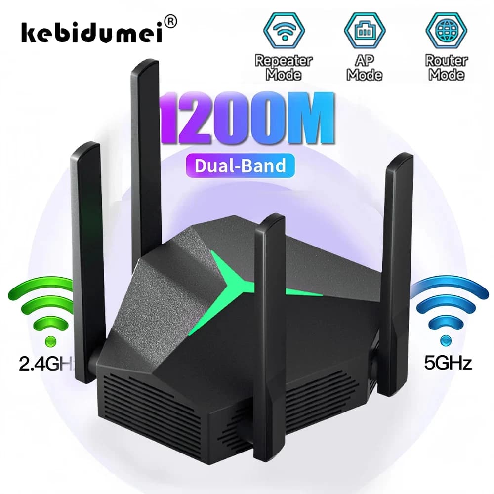Ripetitore WiFi Dual Band 2.4G/5G 1200Mbps Estensore di portata wireless Ripetitore di segnale Amplificatore domestico Router/Ripetitore/AP tri-modale