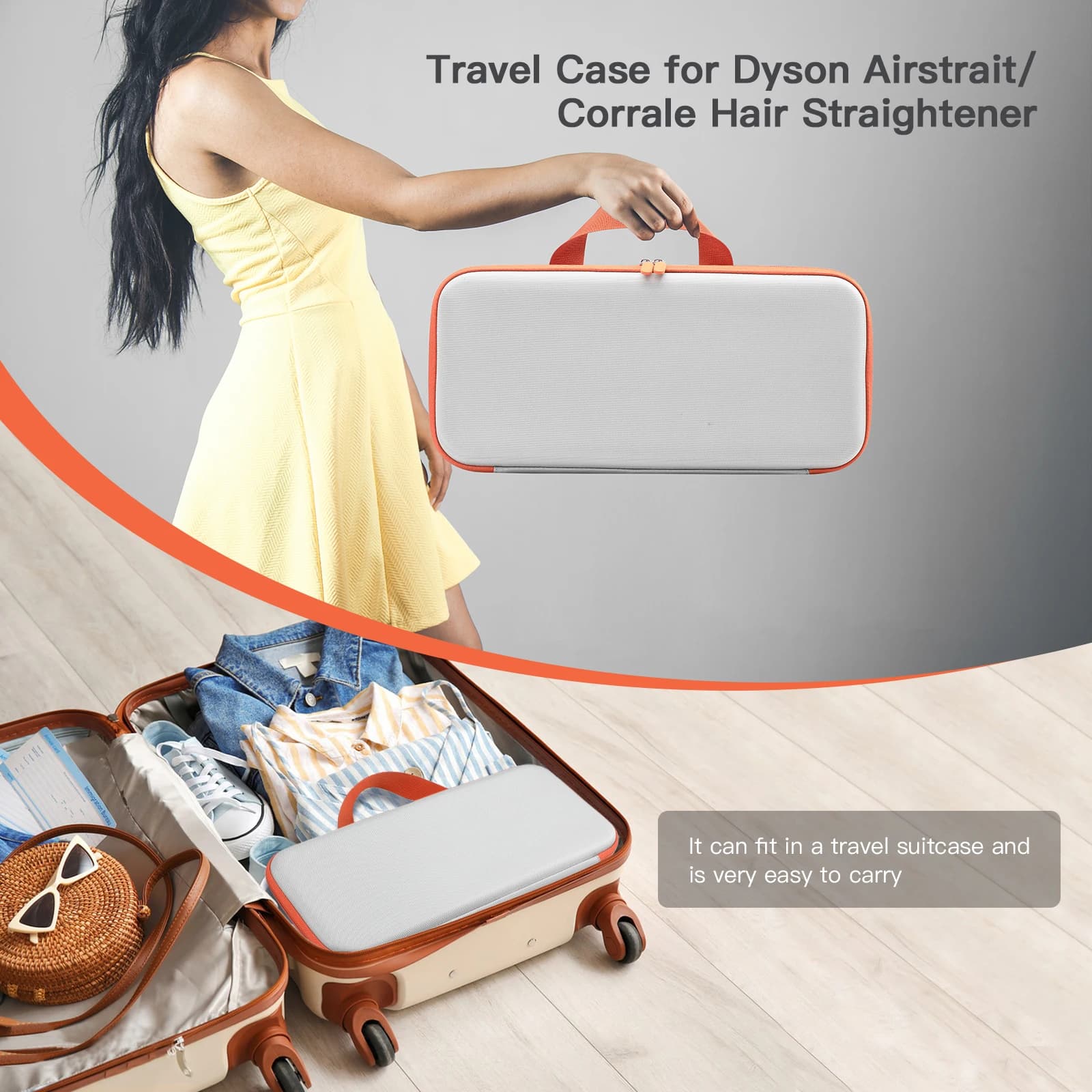 Hard Carring Case for Dyson Airstrait HT01 Hair Straightener/Corrale Hair Straightener Waterproof Portable Travel Storage Bag