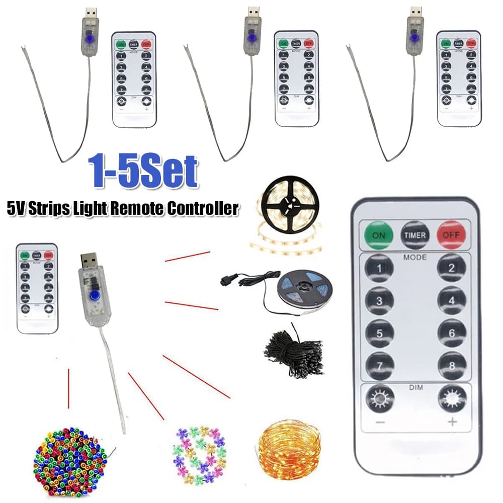 Telecomando per Strisce LED 5V, Controller per Luci a LED, Accessori per Feste Natalizie, Adatto per 100LED/200LED per Giardino Esterno
