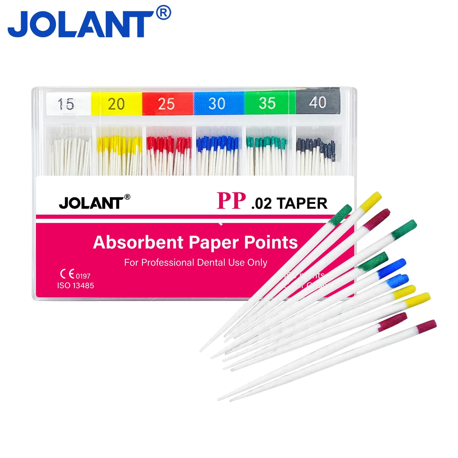 1 scatola JOLANT punti di carta assorbente dentale punte di carta che assorbono l'umidità conico 02/04/06/F1 F2 F3 materiali endodontici per dentisti
