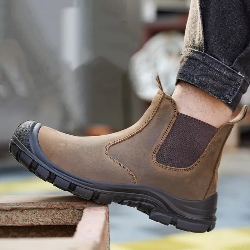 Copri punta in acciaio moda uomo di grandi dimensioni stivali da lavoro scarpe antinfortunistiche in pelle di mucca nero marrone lavoratore chelsea botas proteggere calzature