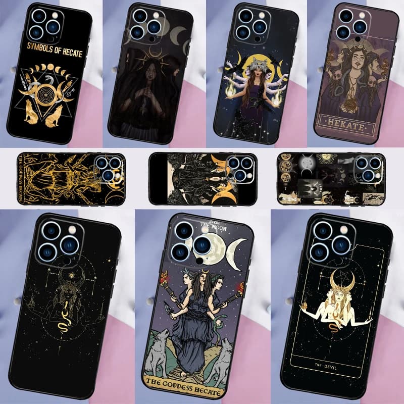 Triple Moon Goddess Hecate Tarot Card Phone Case For iPhone 16 15 14 12 11 13 Pro Max 12 13 mini XR 15 16 Plus 16e Cover Shell