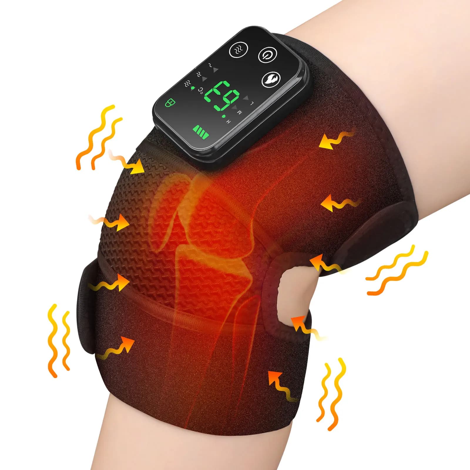 Massaggiatore per Ginocchia con 3 Livelli di Riscaldamento e Vibrazione, 3-in-1 per Spalle, Ginocchia e Gomiti, Cuscinetto Termico Elettrico per Rilassamento Muscolare