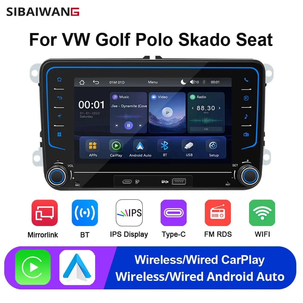 7'' IPS Screen Wireless Carplay Android Auto Car Radio For VW Volkswagen Skoda Golf 5 6 Passat B6 Polo Jetta Multimedia Player