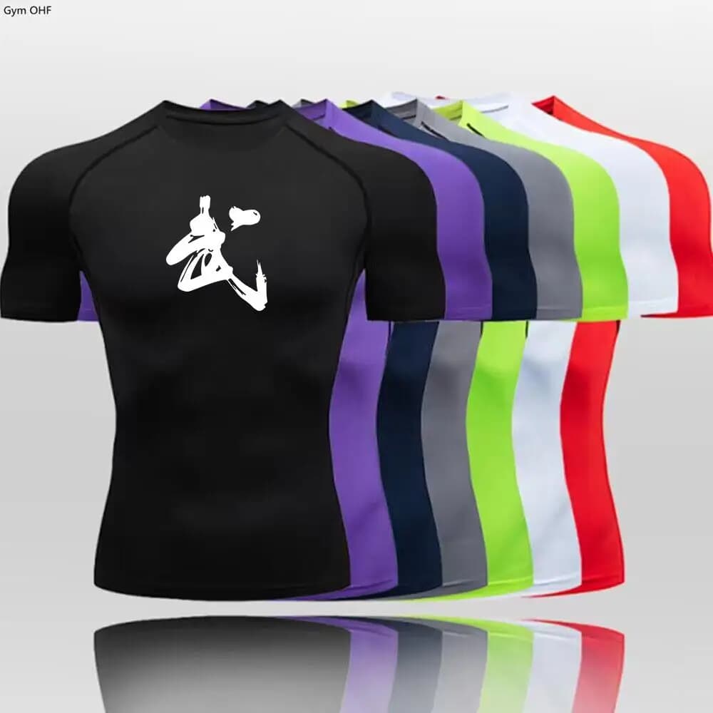WU Men Compression Running t-shirt Fitness stretto manica lunga Sport t-shirt Training Jogging camicie palestra abbigliamento sportivo Quick Dry