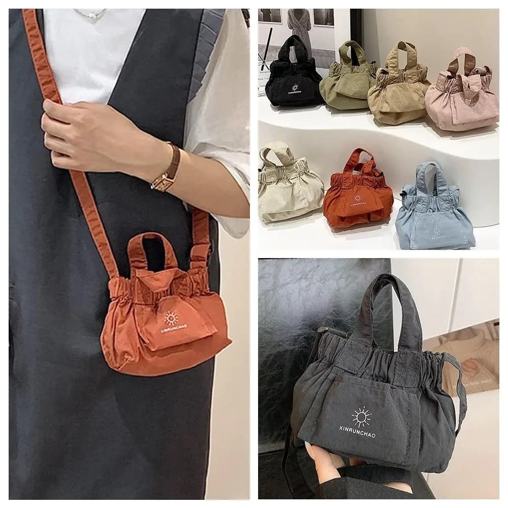 Borsa a tracolla in nylon stile coreano alla moda, piccola borsa a tracolla, borsa messenger in tela, borsa a secchiello, borsa a dumpling, per esterni