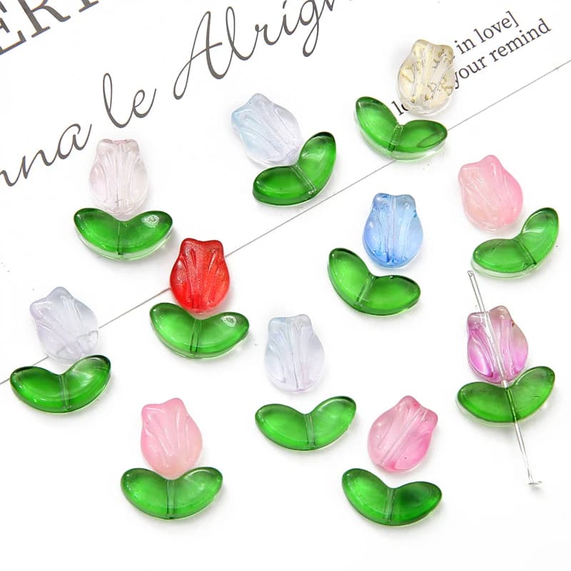 10/20Sets Colorful Beads Glass Tulip Flower Beads Charm for Women Earring Bracelet Necklace DIY Jewelry Making Craft Handmade